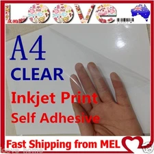 20x A4 Transparent Clear Glossy Self Adhesive Sticker Paper Label Inkjet Printer