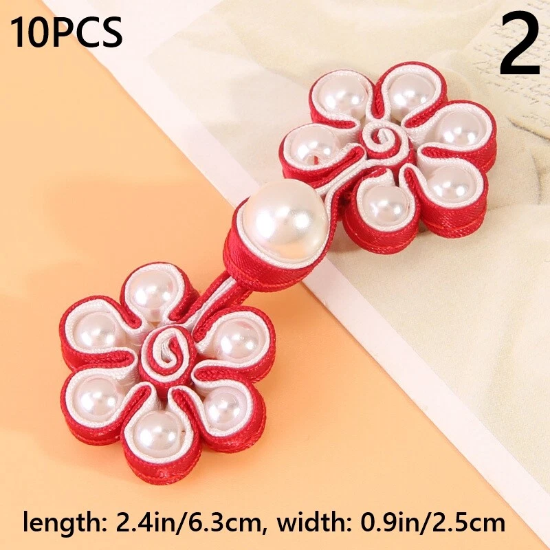 10pcs Vintage Flower Pearl Frog Button Sewing for Wedding Cheongsam Tang Suit - Image 2 of 4