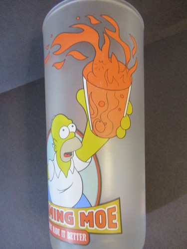 2002 Homer The Simpsons Glas mattiert Hi Ball Trinkglas Flaming Moe - Bild 13 von 16