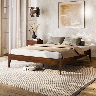 Dinkee 15-Inch Solid Wood Queen Platform Bed Frame - Japanese Joinery, Minima...