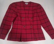 Vtg 80s Windowpane Plaid Pink Blazer Womens 10 USA made Shoulder Pads Office