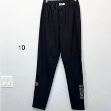 DG2 Diane Gilman Women Sz MT Black Pants Elastic Tapered Studded Ankle Pockets