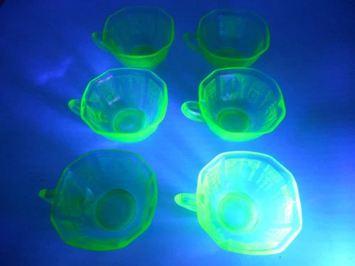 Nice Set of 6  Anchor Hocking Uranium Green Princess Depression Glass Cups