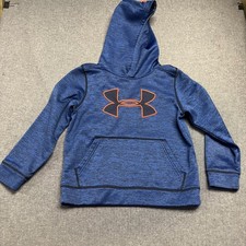 Under Armour Youth Hoodie Size YSM Blue Orange Logo Loose Fit ColdGear Pockets