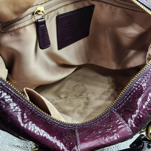 Coach Madison Juliette Diagonal Pleated Patent Leather Purple Satchel Purse - Picture 17 of 20