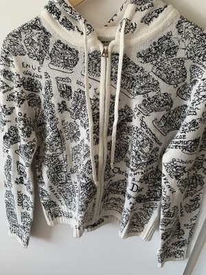 Christian Dior 100% Cashmere Graphic Map Print Zip Hoodie Rare Piece IT 40