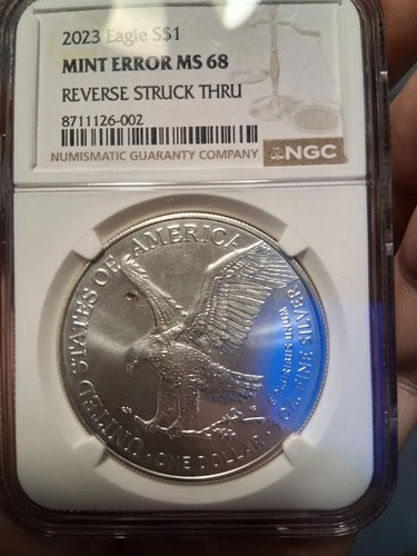 2023 $1 American Silver Eagle NGC MS68 Mint Error Reverse Struck Thru
