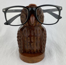 Hand Carved Wooden Owl Eyeglass Holder Stand Matr Boomie Hoodwinked Vintage