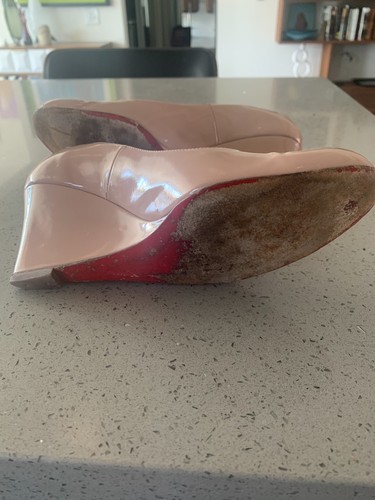 Christian Louboutin Nude Color Patent Leather RonRon Zeppa Wedge Pumps Size 37.5 - Picture 9 of 11
