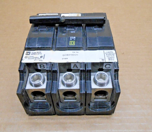 SQUARE D TYPE QOD QOB3150VH 150 AMP 3 POLE 240VAC 150A 22KA CIRCUIT BREAKER