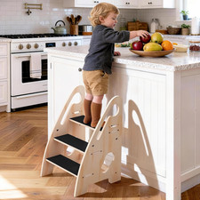 Toddler Step Stool, Wooden Height-Adjustable 3-Step Stool for Kids, Potty Traini