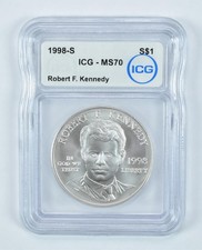 1998-S Robert F Kennedy Commemorative Silver Dollar MS70 ICG *9987
