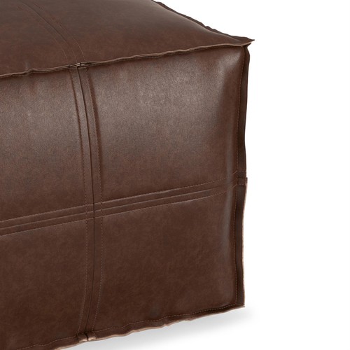 Simpli Home Brody Boho Square Pouf in Distressed Dark Brown Faux Leather - Picture 7 of 7