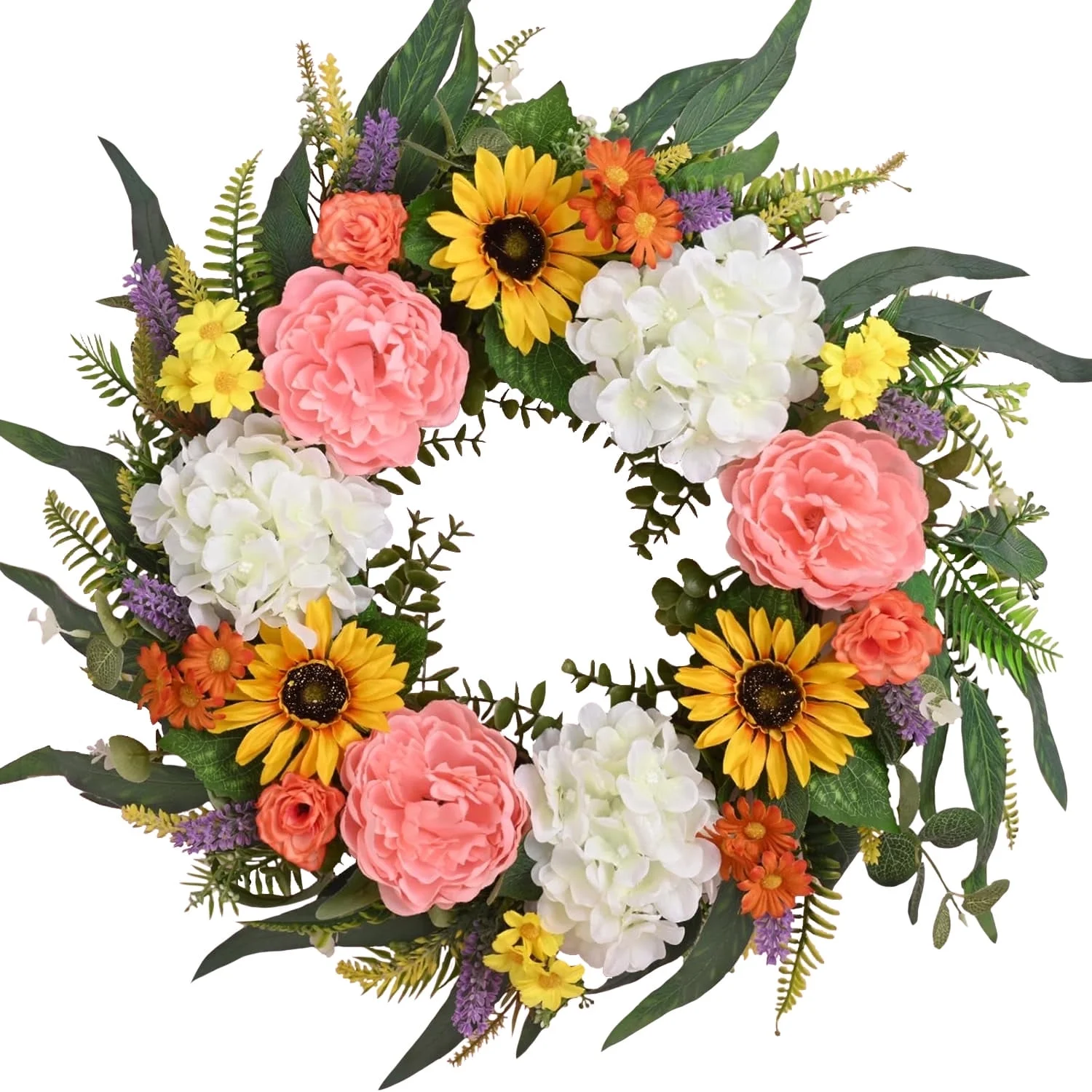 22-Inch Spring Summer Eucalyptus Wreath for Front Door Decor