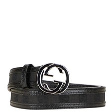 GUCCI GG Canvas Interlocking G Belt 80.32 114874 Black Silver Canvas Leather Wom