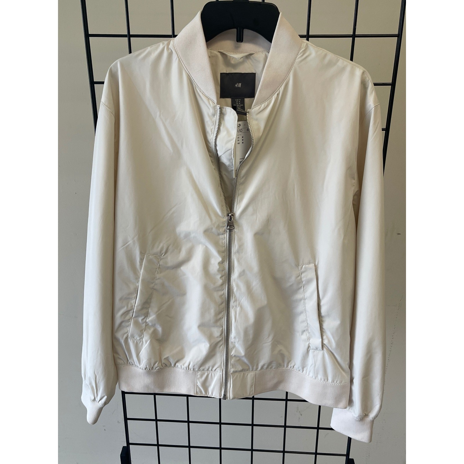 HM Mens Lightweight Bomber Jacket Cream Off-White Full Zip Ribbed 0976641030 M-image