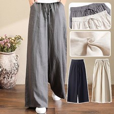Women Pants High Waist Cotton Linen Loose Straight-Leg Comfortable Soft Trousers