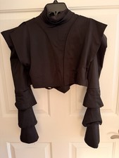 R Brand Black Long Ruffle Sleeve Cropped Dance Costume Top, Women  s Sz Small