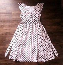 eShakti Handmade Cotton Pink Black Polka Dot A-Line Tie Waist Maxi Dress Medium