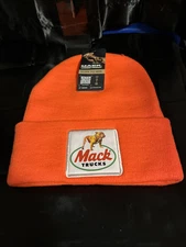 Mack Trucks Orange Unisex Logo Patch Wide Cuffed Cap Beanie  Knitted Brand New