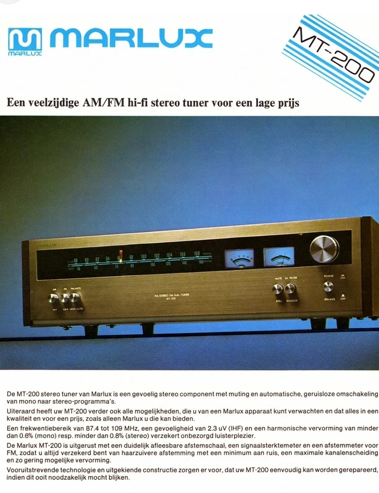 Marlux MT-200 Intergrated Stereo AM/FM Tuner Amplifier Vintage Woodgrain - Immagine 2 di 4