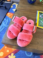 UGG Fluff Yeah Pink Sheepskin Fuzzy Slide Sandals Women's Size 7