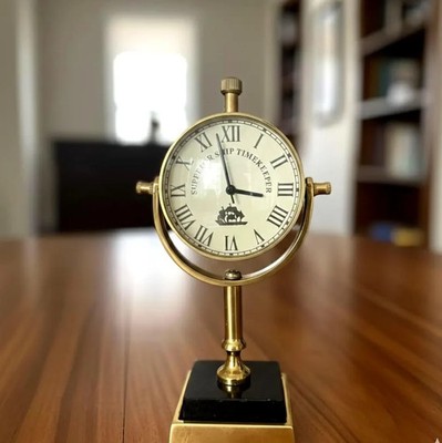 Brass Finish Roman Numeral Desk Clock   Classic Tabletop Home Office Decor