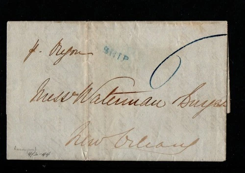 GB QV 1844 SHIP LETTER LIVERPOOL TO NEW ORLEANS UNITED STATES