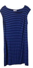 Calvin Klein Blue Striped Asymmetrical Neckline Sleeveless Pencil Dress, Medium