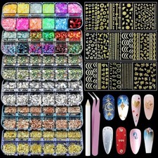 Nail Art Glitter Studs Kit, 6 Boxes Multicolor and Multicolor and design set