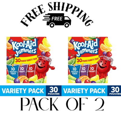 (PK2) Kool Aid Jammers Variety Pack with Tropical Punch,Grape & Cherry,30 Ct Box