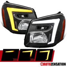 Fit 2005-2009 Chevy Equinox Black Headlights LED Sequential Signal Left+Right