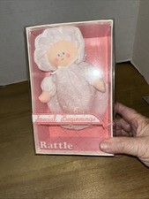 Vintage Eden Baby Doll Rattle Plush Bonnet Dress In Box