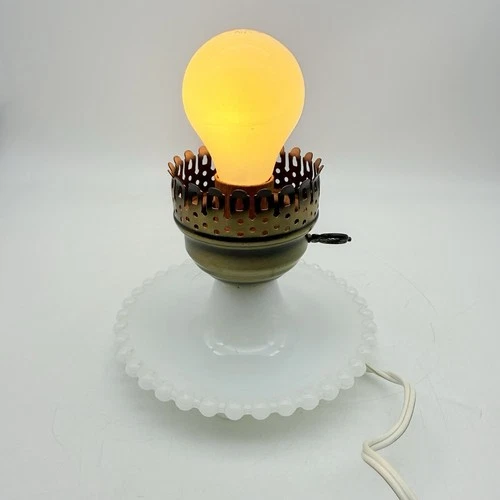 Vintage Milk Glass Hobnail Hurricane Electric Table Lamp Base only