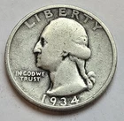 1934 Washington Silver Quarter 25c - "Good Coin" - Free Shipping