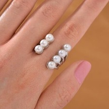 White Freshwater Pearl Open Band Ring in Silvertone - Size 6