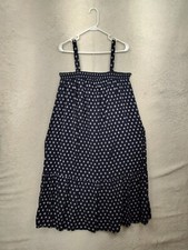 Loft Women Dress Large Blue Printed Cotton Blend Sleeveless Ruffle Midi Tank