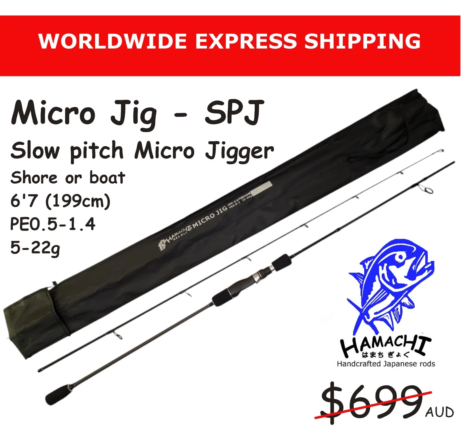Hamachi Micro jigger Slow Pitch Jig PE0.5 - 1.4 Japanese fishing rod spin 20lb