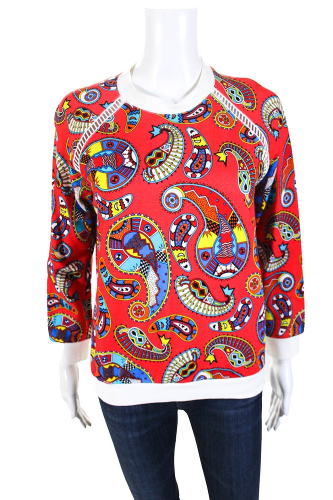 MSGM Womens Paisley Print Crew Neck Sweatshirt Red Cotton Size Small