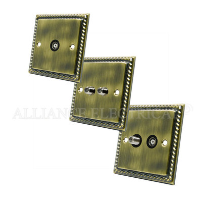 Georgian Antique Brass TV/Sky Socket - Antenne Koaxial Female/Satelliten Socket