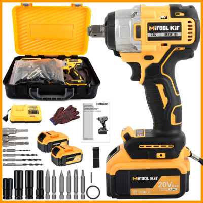 #ad HIGH TORQUE 1 2quot; IMPACT WRENCH BRUSHLESS CORDLESS BATTERY IMPACT GUN KIT Yellow $57.90