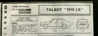 8)Fiche Technique R.T.A (RTA); TALBOT "1510 LS" 