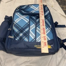 Apollo Walker Picnic Backpack Set of 2 Utensils Plates Cups Blanket Plaid Blue