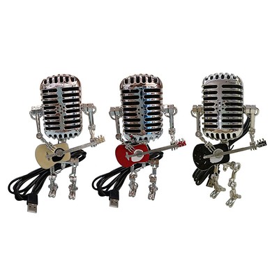 Vintage Microphone Table Lamp Holding Guitare Robot Statue LED Lights Decoration