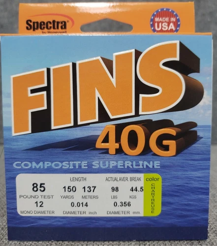 Fins 40G Braid Fish Line 85 LB, 150 Yards, Chartreuse Fishing Line, USA Made