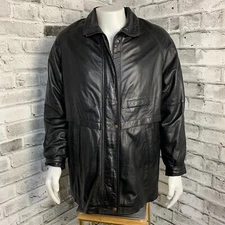 Vtg Boutique of Leathers Car Coat Jacket Mens L Black Zip Out Liner Classic 90s