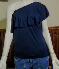 CHAPS WOMANS LARGE ( L ) NAVY BLUE ONE SHOULDER DRESS/CASUAL TOP NWT