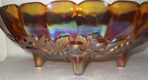 Vintage Indiana Iridescent Carnival Glass Harvest Grape Gold/Amber Oval Bowl 12" - Picture 3 of 12
