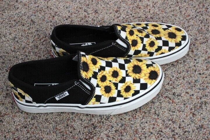 VANS Asher Sunflower Checkerboard Slip-On Loafers Womens Size 6.5-image