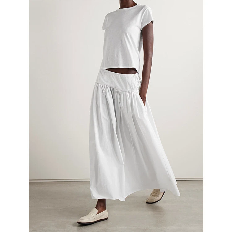 Womens THE ROW Pleated Cotton Summer New Long Loose Skirt - Image 2 of 4